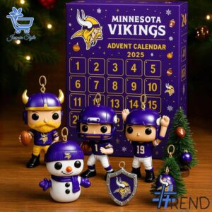 Festive 1 Minnesota Vikings Advent Calendar 2025 featuring a calendar box and 24 acrylic Christmas ornaments.