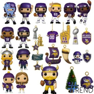Festive 2 Minnesota Vikings Advent Calendar 2025 featuring a calendar box and 24 acrylic Christmas ornaments.