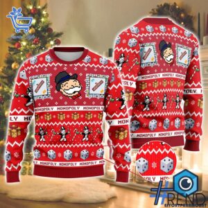 1 Monopoly Board Game Christmas Ugly Sweater featuring a creative design and premium craftsmanship.