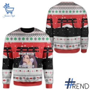 1 Moshi Moshi Jesus Desu Christmas Sweater apparel showcasing premium design and modern streetwear style.