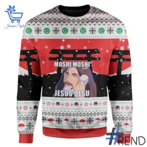 2 Moshi Moshi Jesus Desu Christmas Sweater apparel showcasing premium design and modern streetwear style.