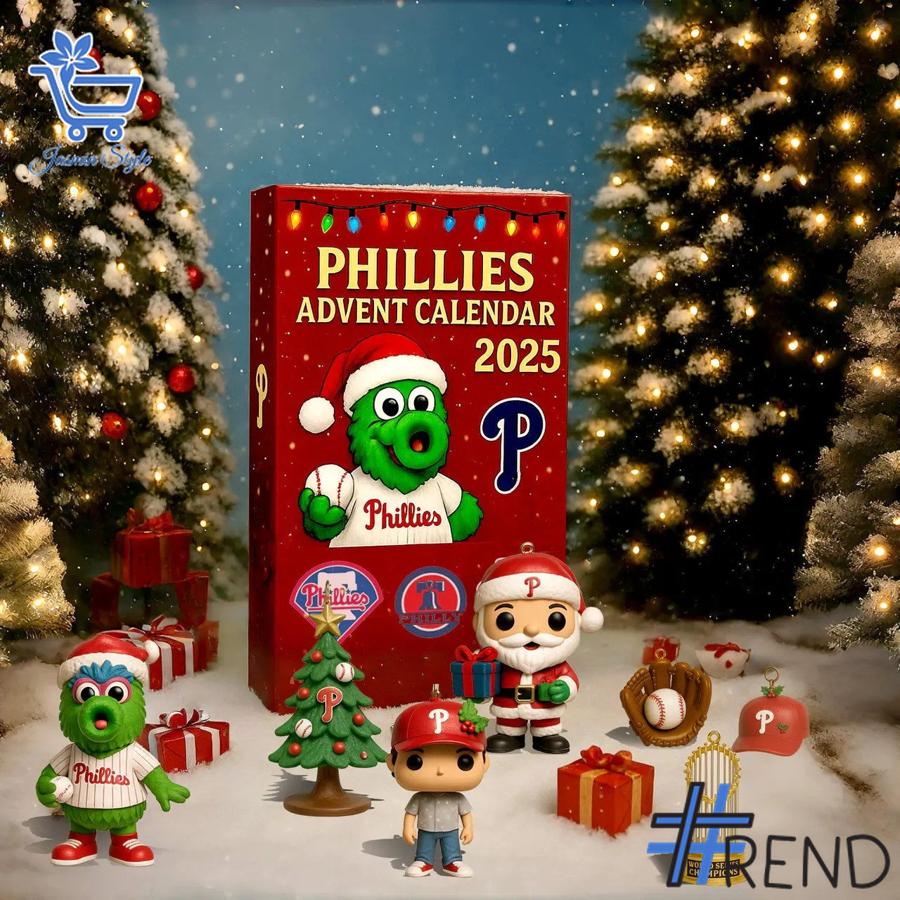 Festive 2 Philadelphia Phillies Christmas Advent Calendar 2025 featuring a calendar box and 24 acrylic Christmas ornaments.