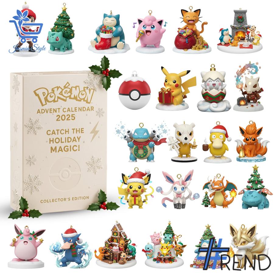 Festive 1 Pokemon hristmas Advent Calendar 2025 featuring a calendar box and 24 acrylic Christmas ornaments.