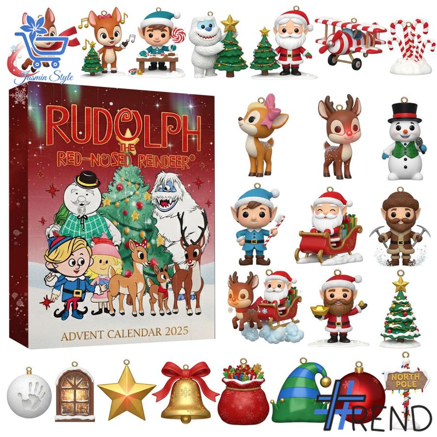 Holiday 1 Rudolph Red Nosed Reindeer Advent Calendar 2025 with premium acrylic ornaments.