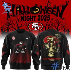 Unique 1 San Francisco 49ers Halloween Night 2025 sweatshirt with creative flair and lasting comfort.