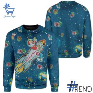 1 Santa Claus outer space Christmas Sweater featuring a creative design and premium craftsmanship.