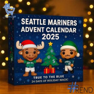 Festive 2 Seattle Mariners Christmas Advent Calendar 2025 featuring a calendar box and 24 acrylic Christmas ornaments.
