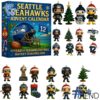 Festive 1 Seattle Seahawks Advent Calendar 2025 featuring a calendar box and 24 acrylic Christmas ornaments.