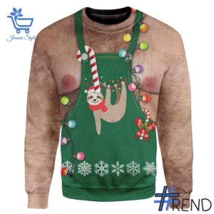 1 Sloth Men Furry Christmas Sweatshirt apparel showcasing premium design and modern streetwear style.
