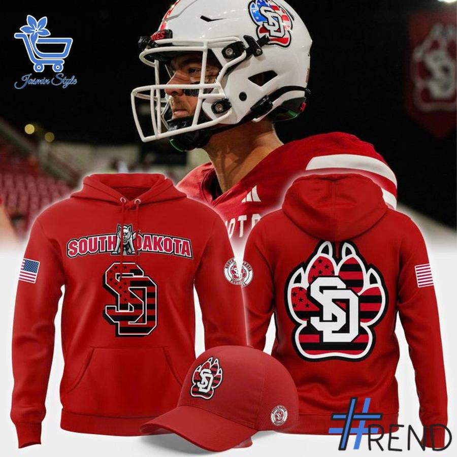 Sleek 2 South Dakota Football 2025 Military Appreciation Day Hoodie with bold design accents and flawless fit.