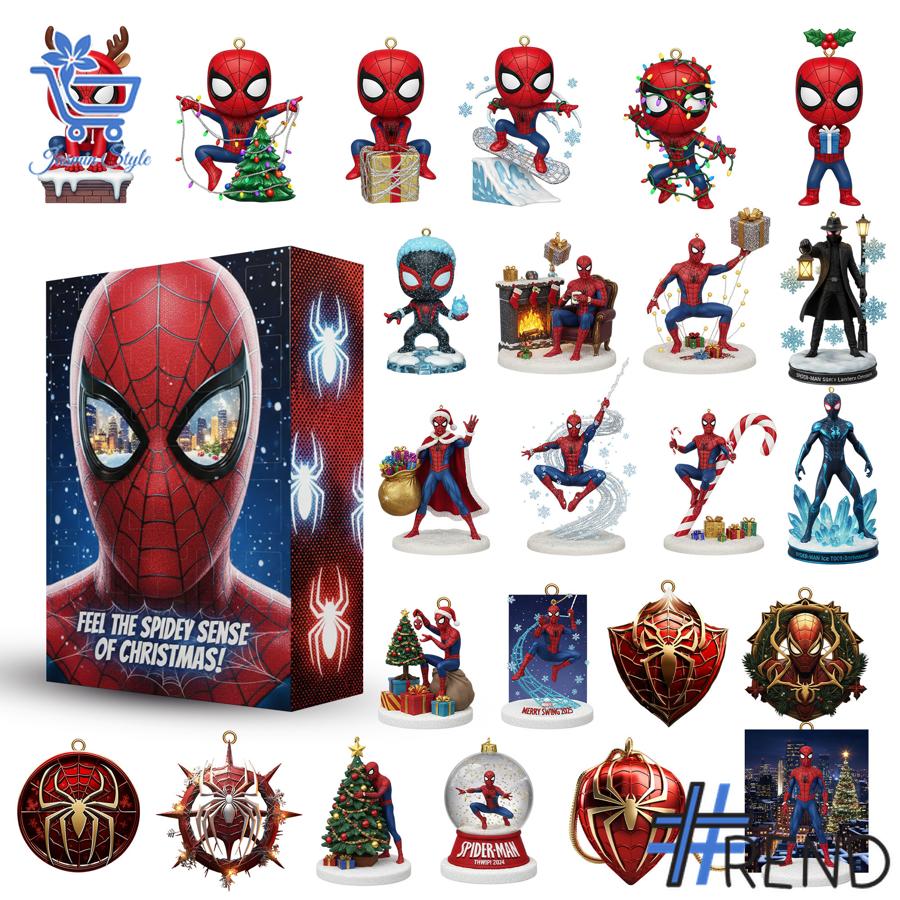 Festive 1 Spider Man Christmas Advent Calendar 2025 featuring a calendar box and 24 acrylic Christmas ornaments.