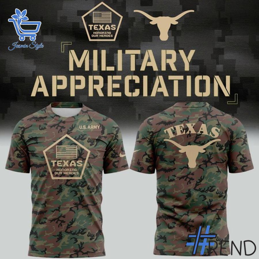 Unique 1 Texas Longhorns Military Appreciation Camo Shirt with creative flair and lasting comfort.